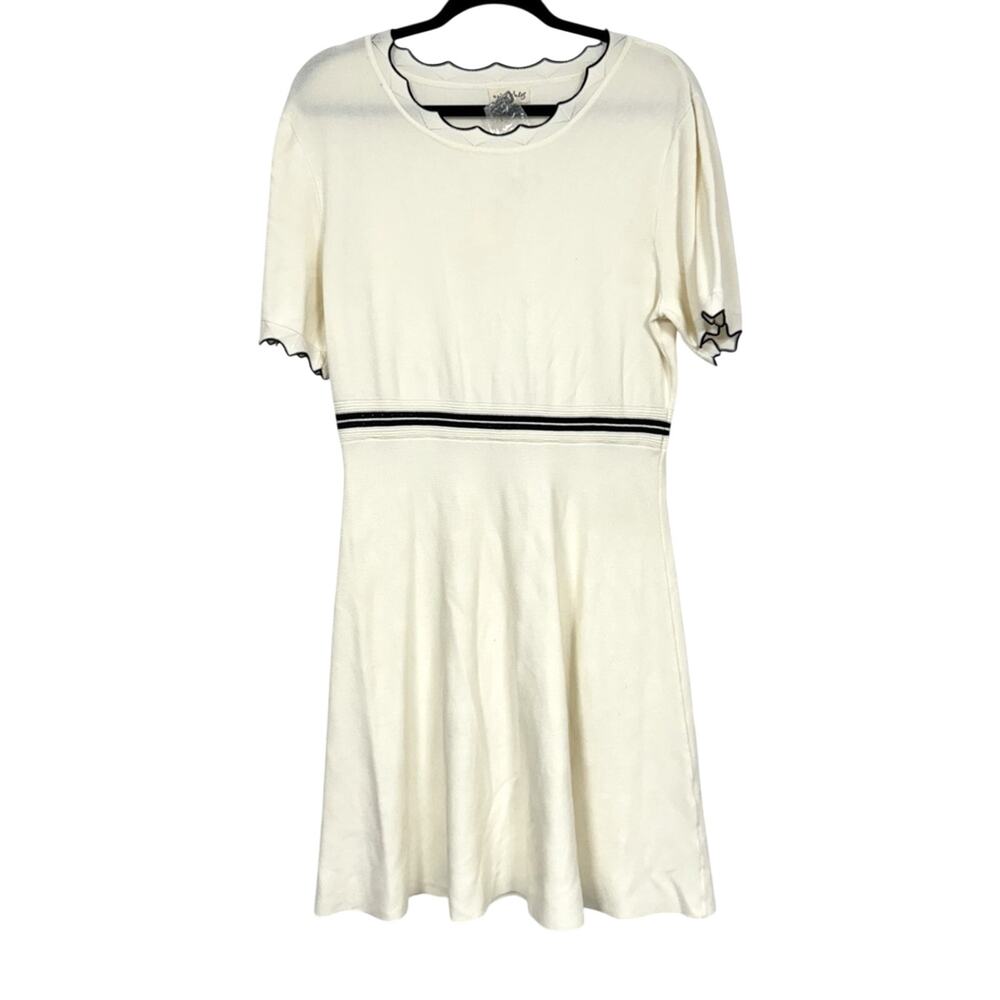 Maison Jules Cream Black Scalloped Fit Flare Mini Dress Womens XL Preppy Spring